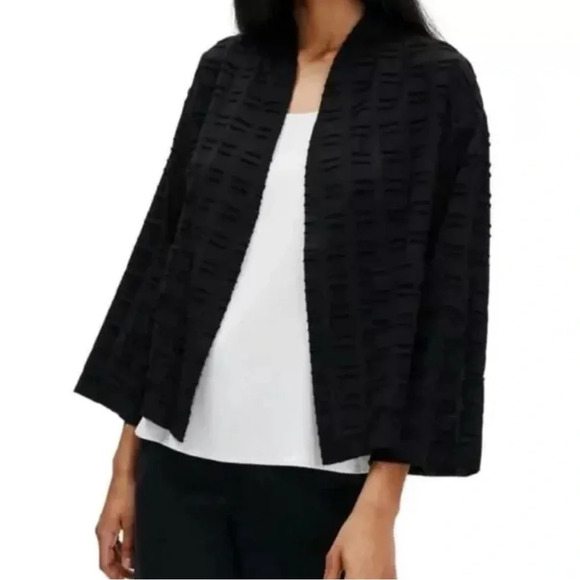 Eileen Fisher SOFFO Black Kimono Jacket 100% Organic Cotton Size Small - Picture 1 of 9